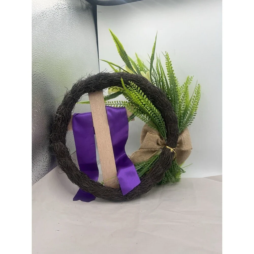 Easter Wreath Door Hanging Decoration with Cross,Bouquet Garland 12”